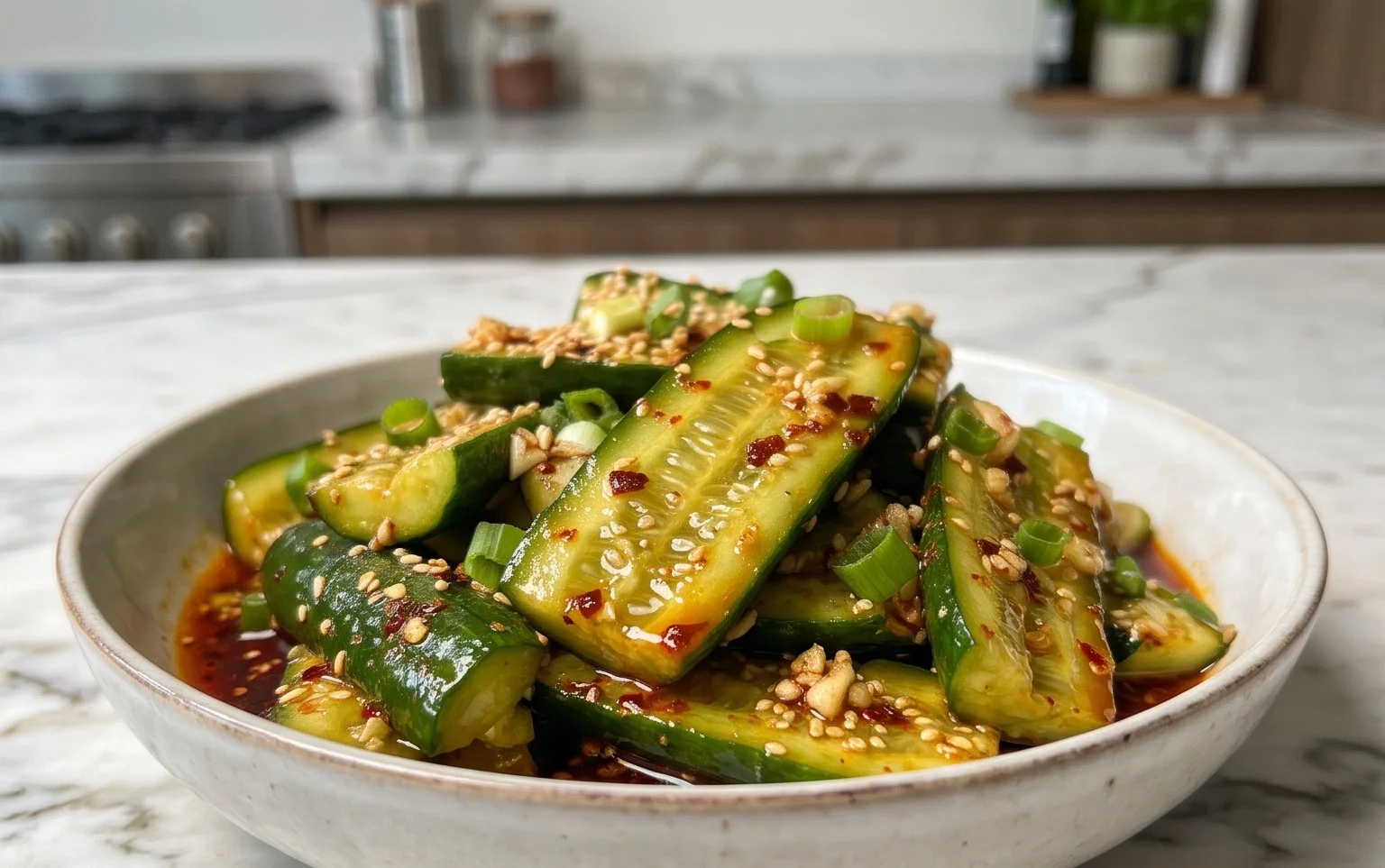 Pittige Aziatische Komkommersalade: Snel & Verfrissend