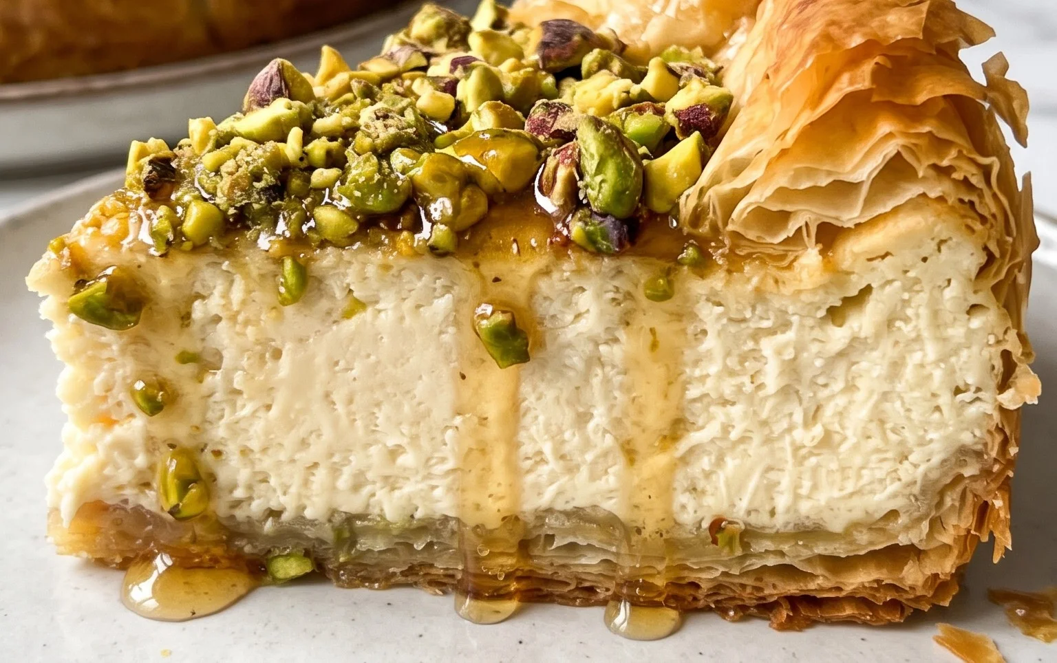 Honey Pistachio Baklava Cheesecake